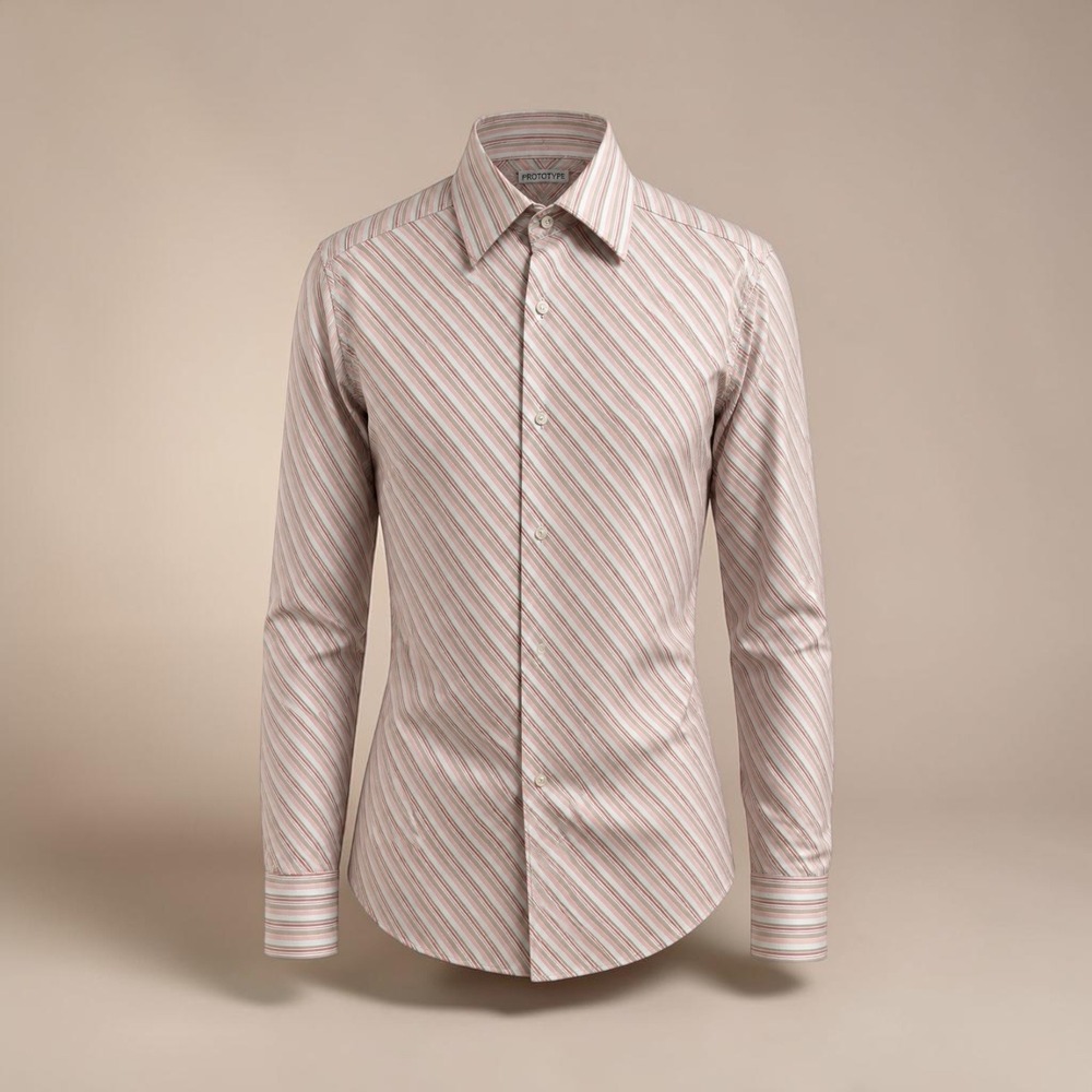 Prototype Mens Diagonal Stripe Long Sleeve Button Down Shirt Pink Tan White